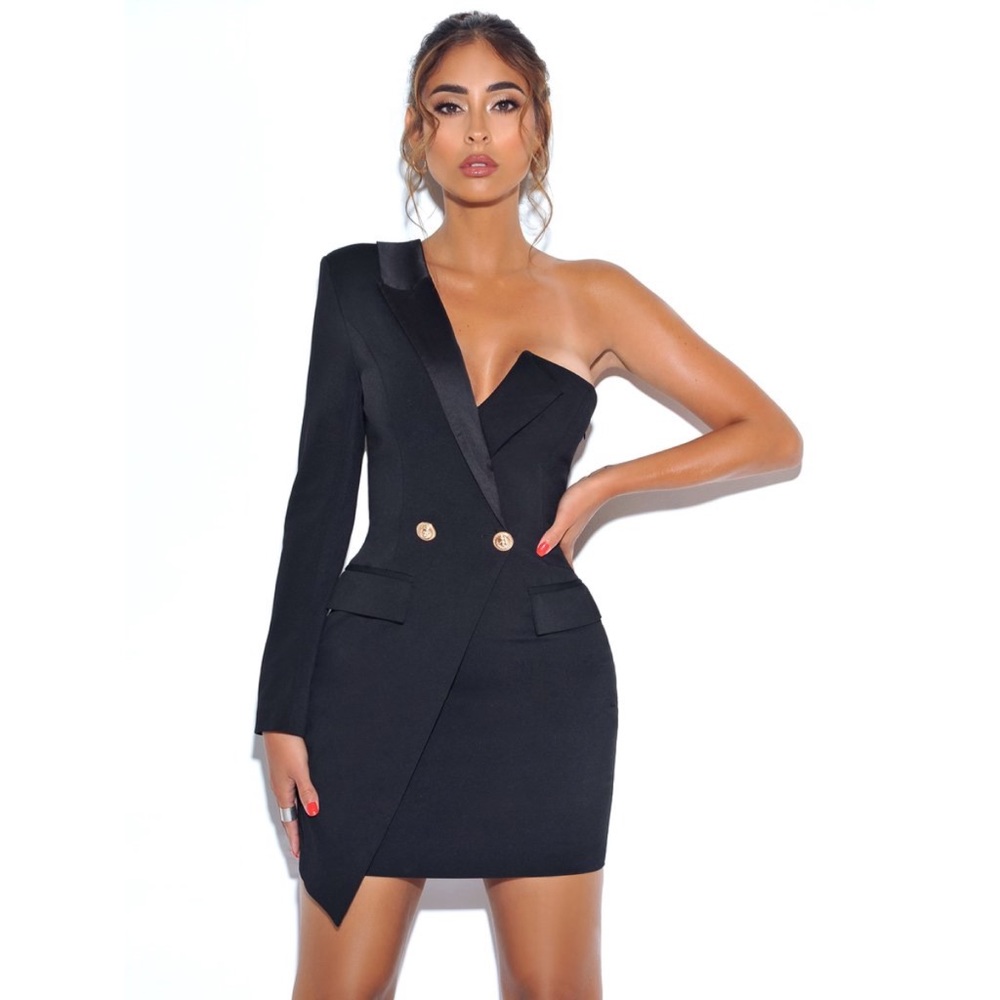 Miss Circle Keep One Up Tuxedo Blazer Dress Black